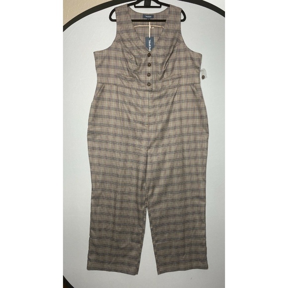 Modcloth Plaid Appeal Vest Jumpsuit Pockets sz 26 - Picture 3 of 8